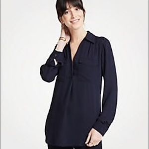 Ann Taylor Navy Blue Camp Shirt XS